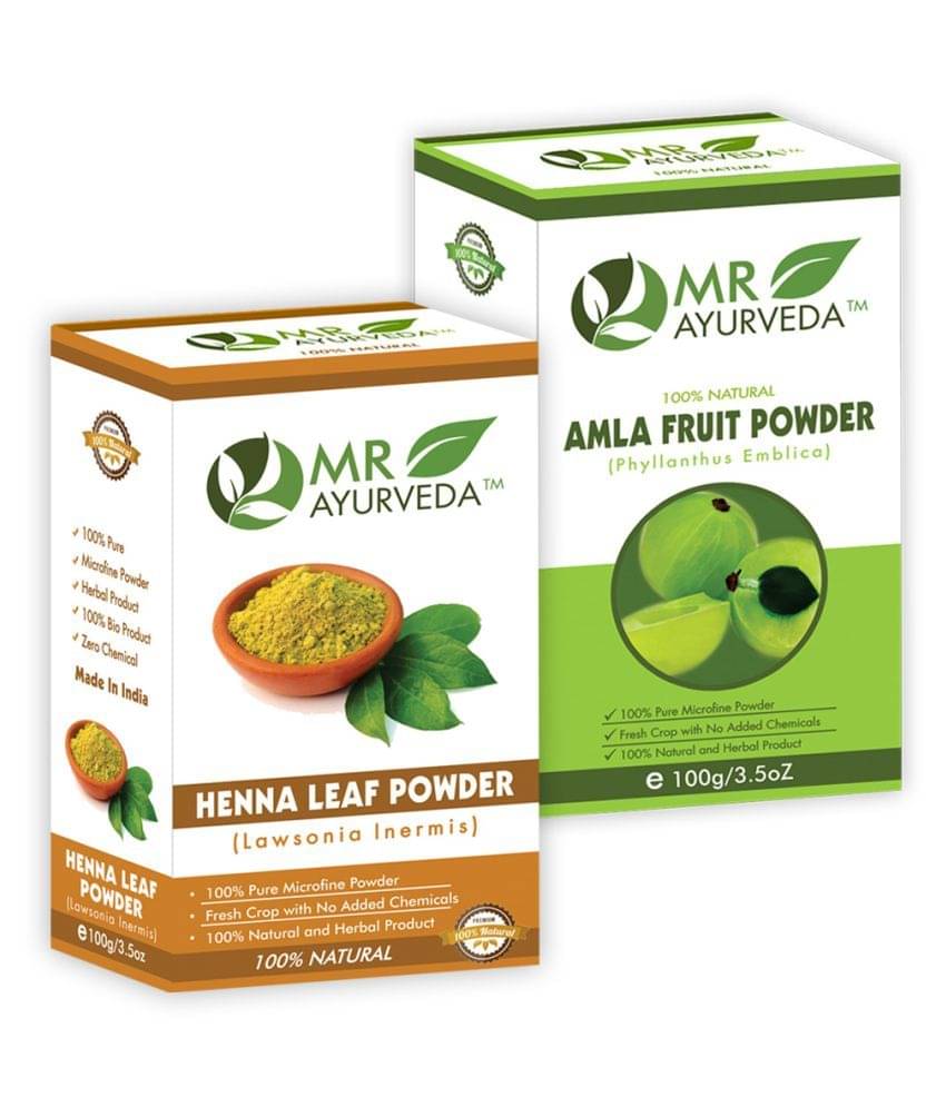 MR Ayurveda 100% Herbal Henna Powder and Amla Powder Hair Scalp Treatment 200 g Pack of 2 MR Ayurveda 100% Herbal Henna Powder and Amla Powder Hair Scalp Treatment 200 g Pack of 2