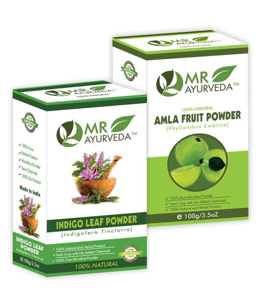MR Ayurveda 100% Herbal Indigo Powder and Amla Powder Hair Scalp Treatment 200 g Pack of 2