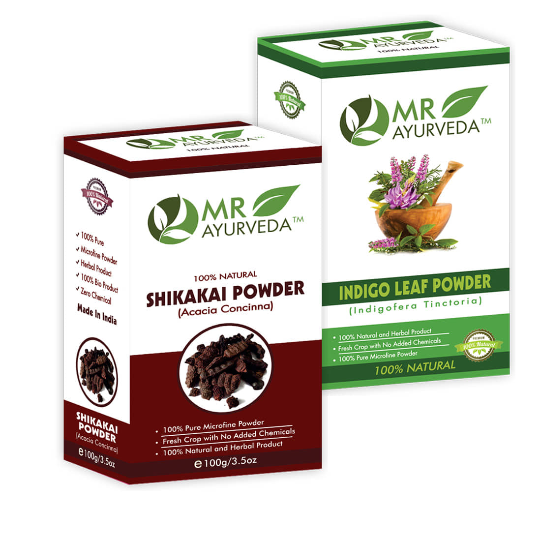 MR Ayurveda 100% Organic Shikakai Powder and Indigo Powder Hair Scalp Treatment 200 g Pack of 2
