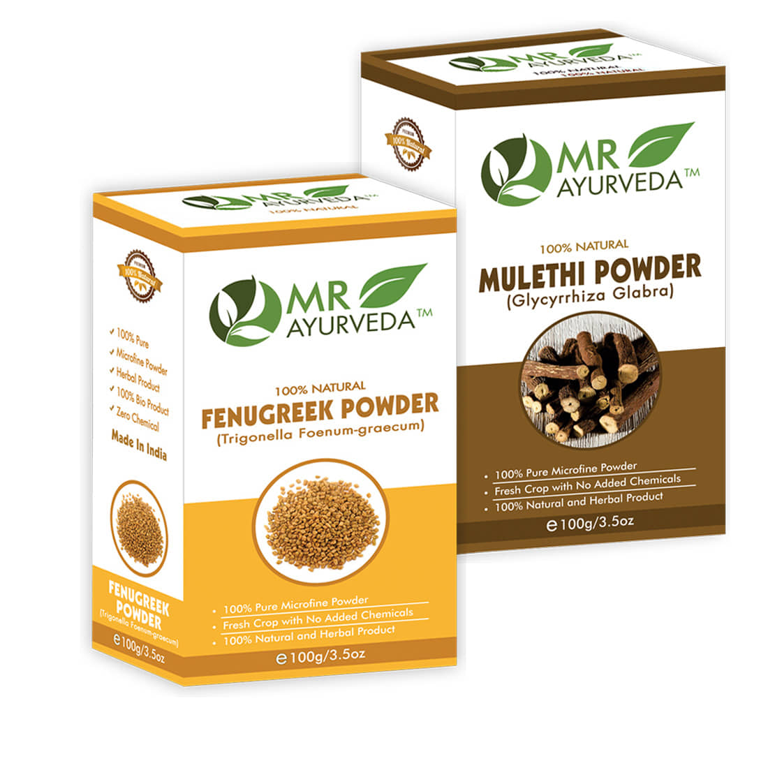 MR Ayurveda 100% Pure Fenugreek Powder and Mulethi  Powder Hair Scalp Treatment 200 g Pack of 2