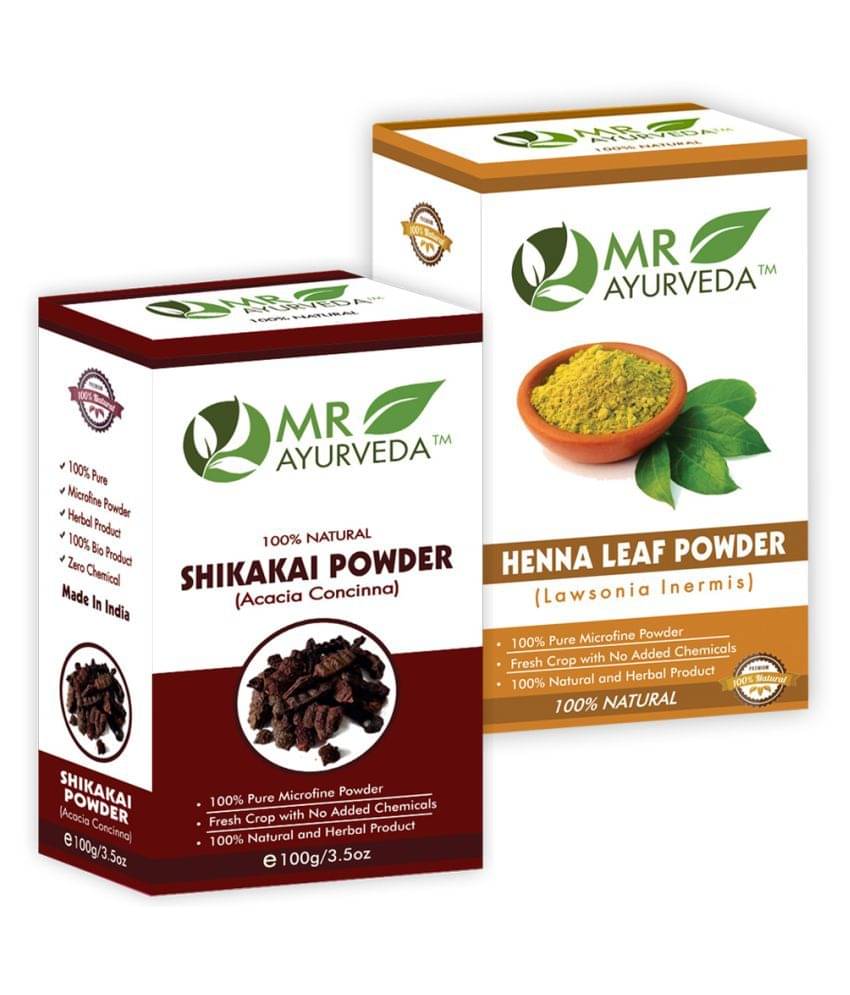 MR Ayurveda Henna Powder and Shikakai Powder Hair Scalp Treatment 200 g Pack of 2     			MR Ayurveda Henna Powder and Shikakai Powder Hair Scalp Treatment 200 g Pack of 2