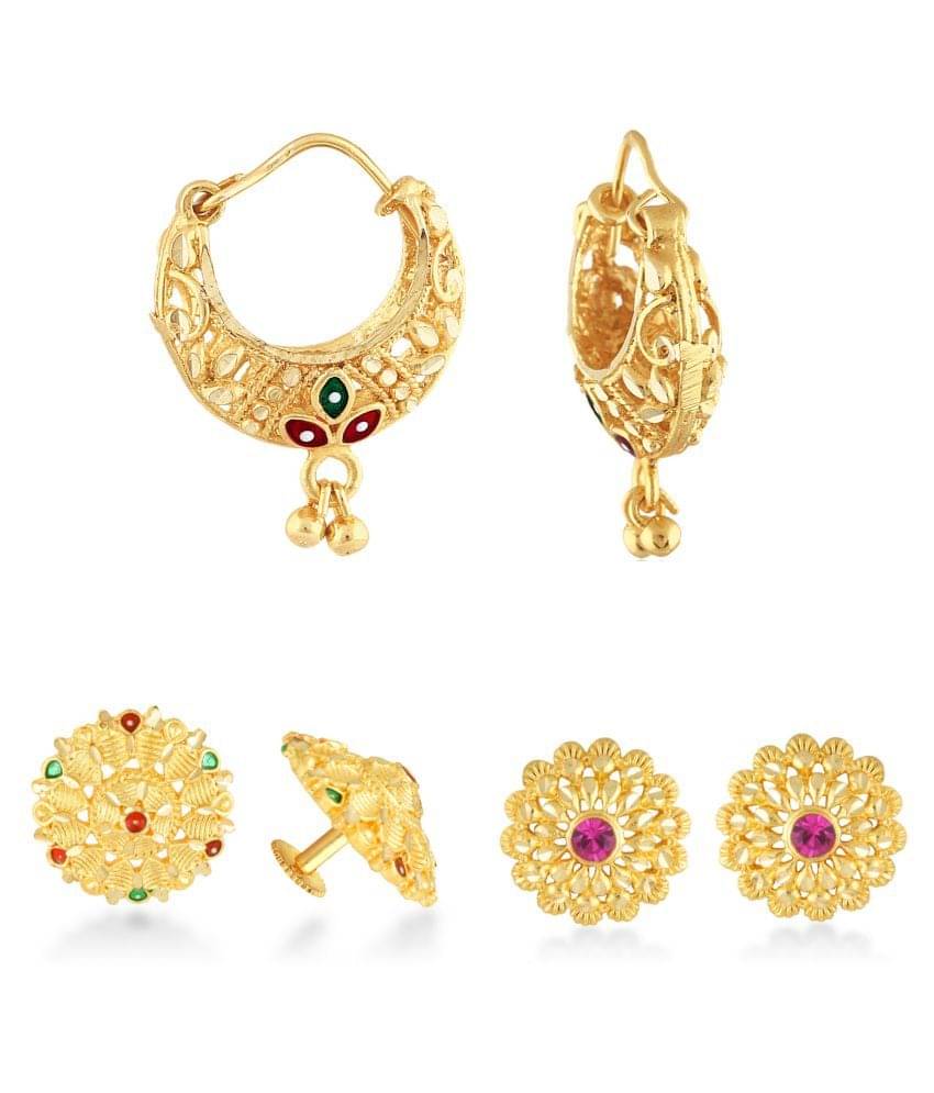     			Vighnaharta - Golden Stud Earrings ( Pack of 3 )