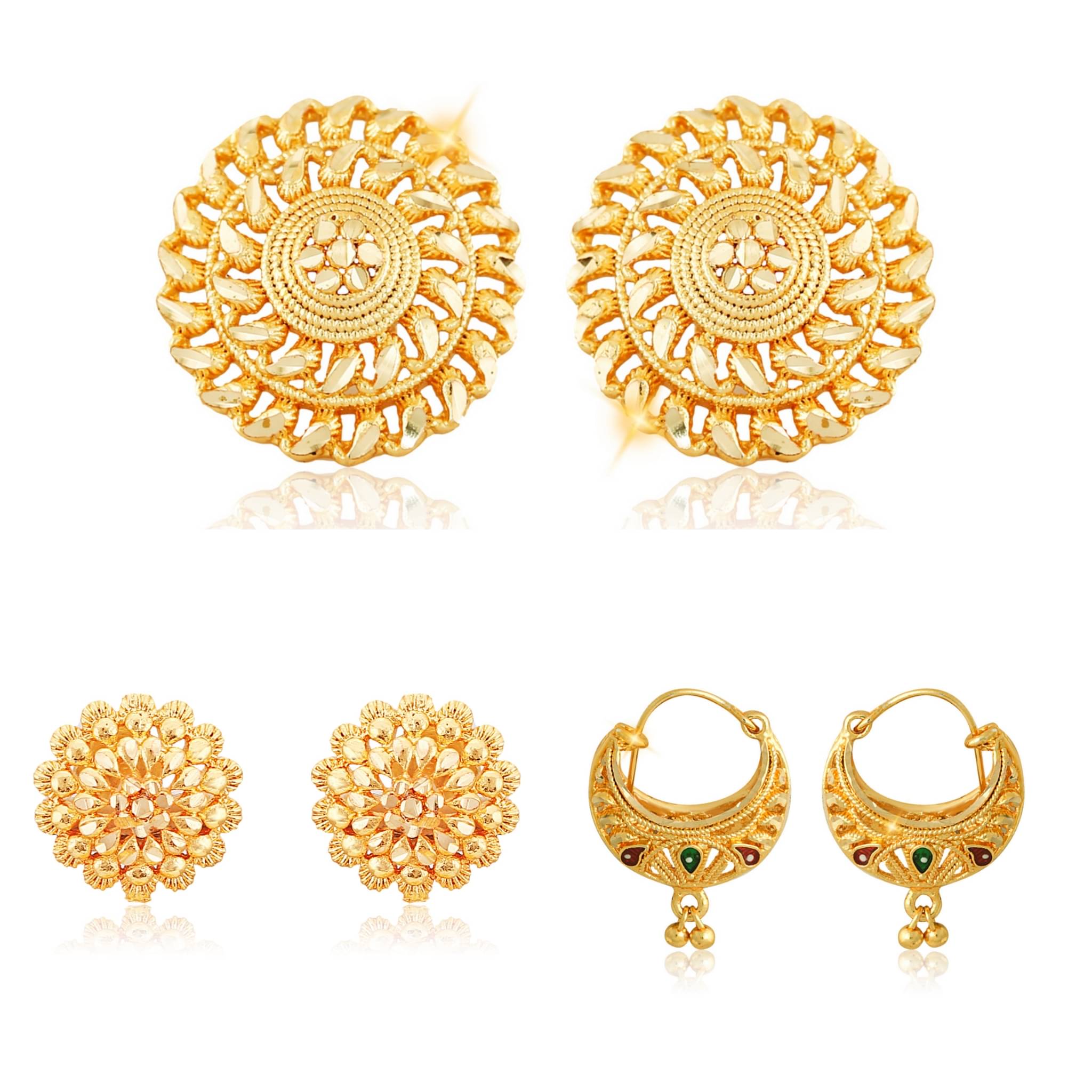     			Vighnaharta Sizzling Chunky Alloy Gold Plated Stud Earring Combo set For Women and Girls  Pack of- 3 Pair Earrings- VFJ1112-1171-1181ERG