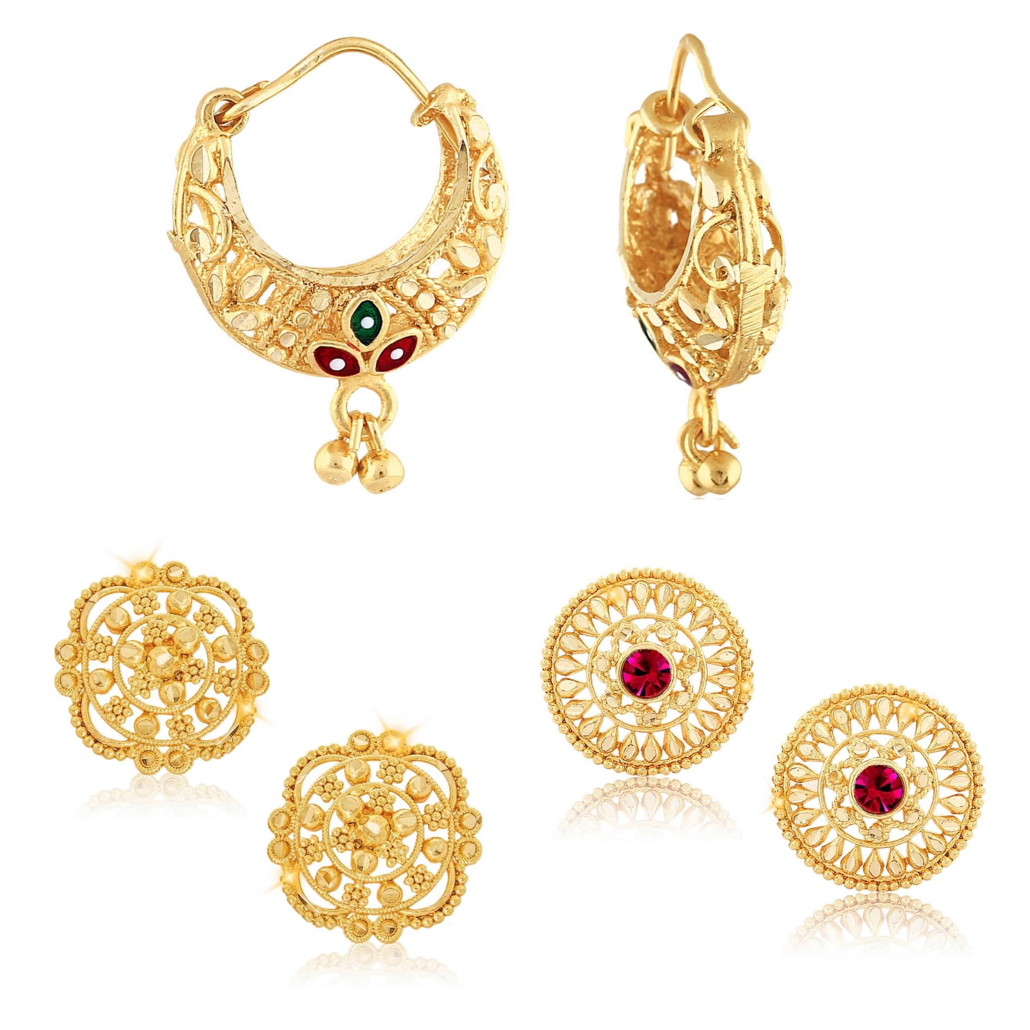     			Vighnaharta Sizzling Chunky Alloy Gold Plated Stud Earring Combo set For Women and Girls  Pack of- 3 Pair Earrings- VFJ1102-1118-1124ERG