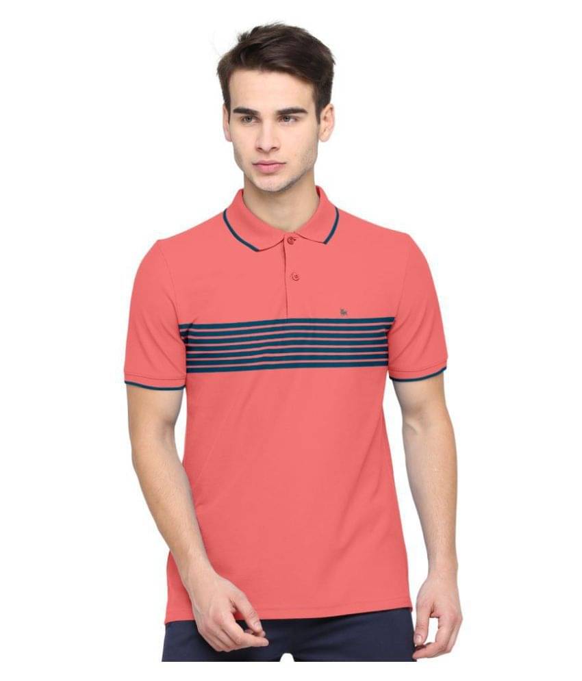     			BULLMER Pack of 1 Cotton Blend Regular Fit Striped Half Sleeves Men's Polo T Shirt ( Orange )