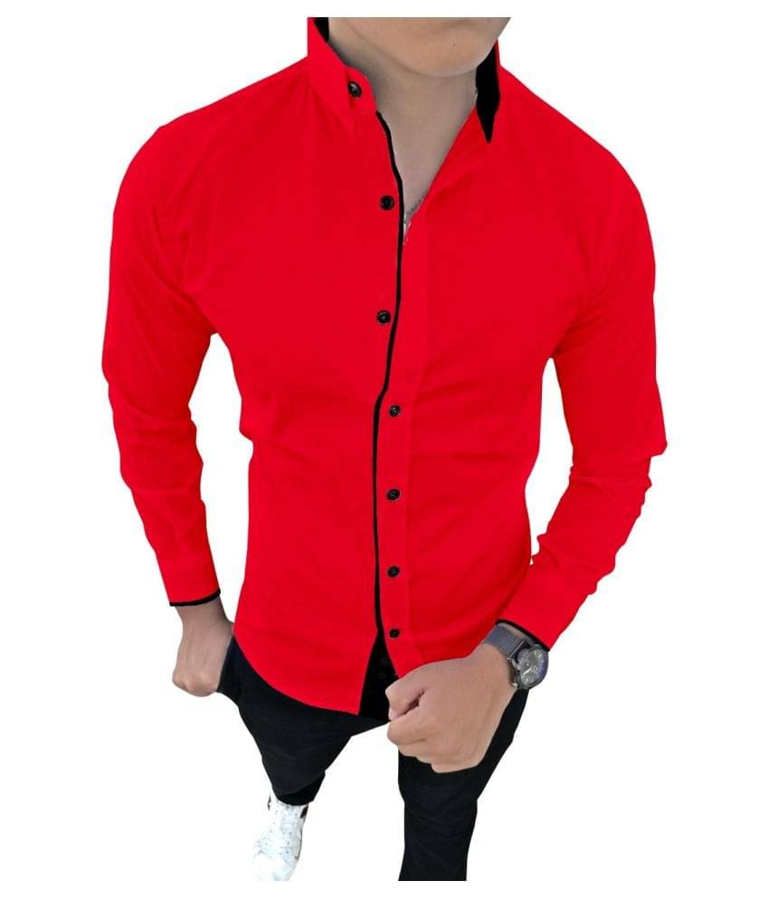     			SUR-T - Red Cotton Blend Slim Fit Men's Casual Shirt (Pack of 1)