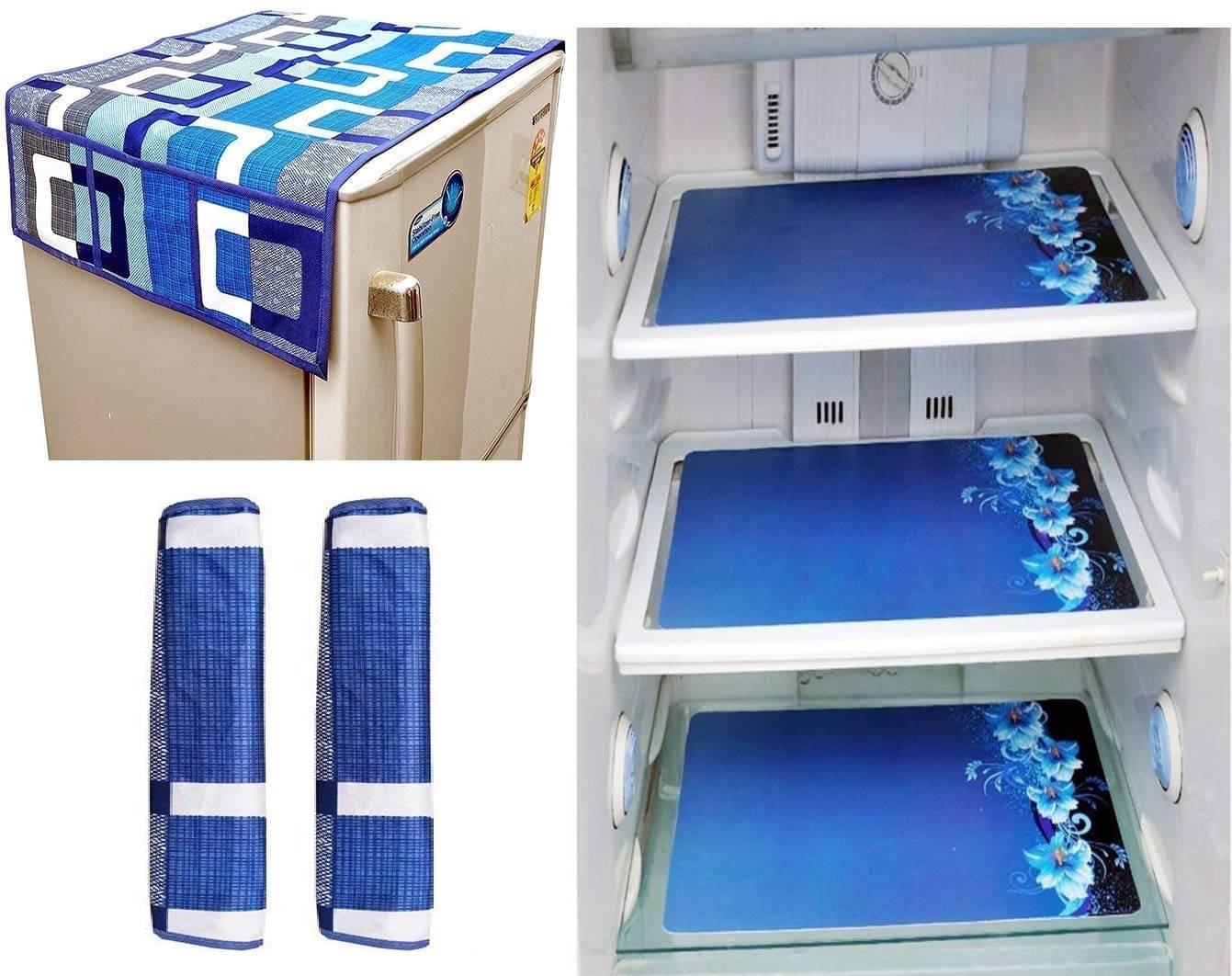Exopick Set of 6 Polyester Blue Fridge Top Cover Exopick Set of 6 Polyester Blue Fridge Top Cover
