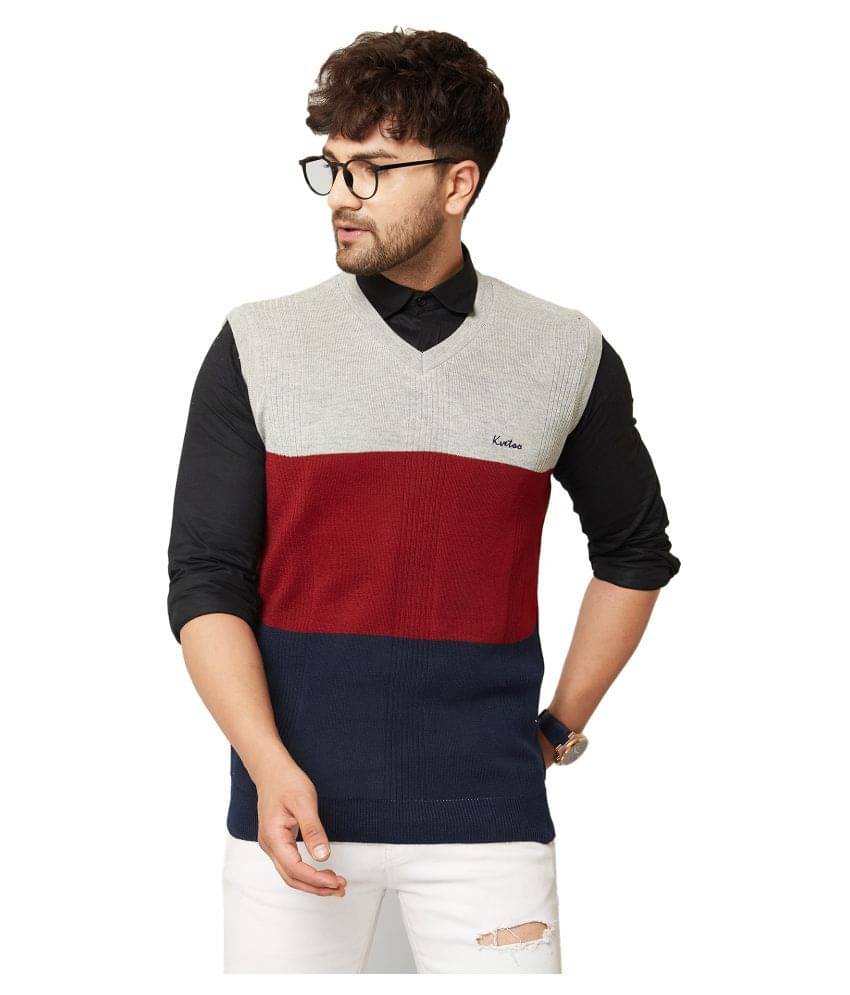     			Kvetoo Maroon V Neck Sweater Single