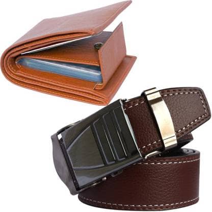 SUNSHOPPING - Brown PU Men's Belts Wallets Set ( Pack of 1 )