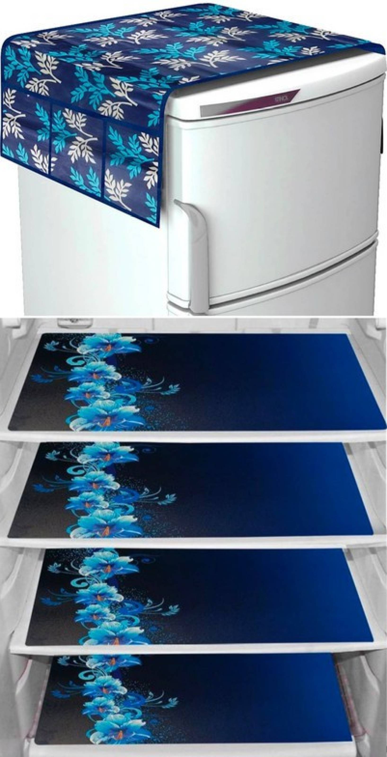 Shaphio Set of 5 Polyester Blue Fridge Top Cover Shaphio Set of 5 Polyester Blue Fridge Top Cover
