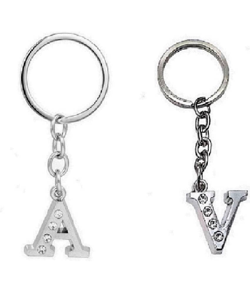 Americ Style Combo offer of Alphabet ''A & V'' Metal Keychains (Pack of 2)