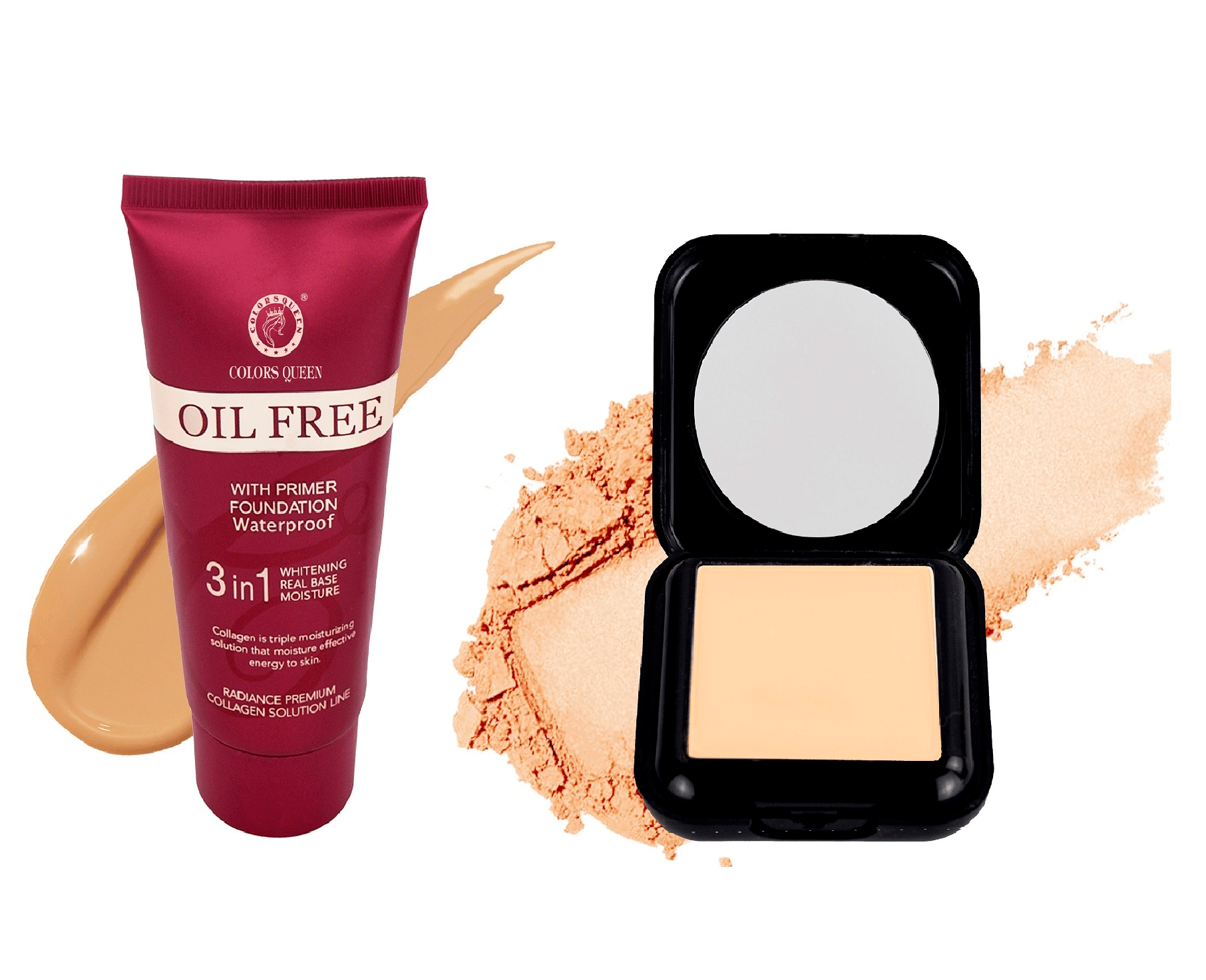     			Colors Queen 3 IN 1 Oil Free Water Proof Cream Foundation With Fit For U Compact Light Pack of 2 78 g