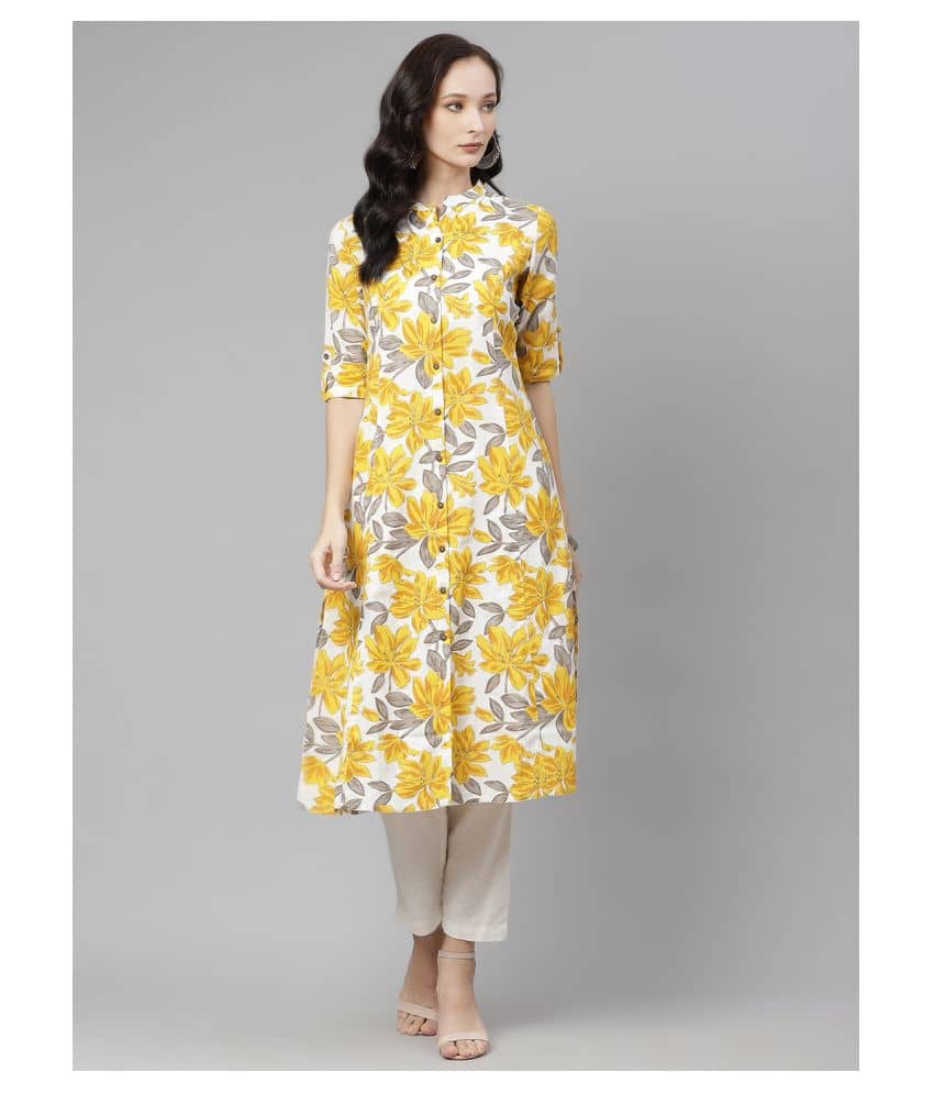 Divena - White Cotton Women's Front Slit Kurti - Kurtis, Tunics | Buy online on ZillyBuy