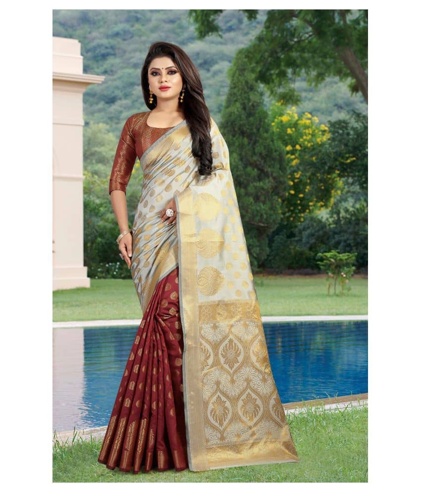 Gazal Fashions Silk Printed Saree With Unstitched Blouse Piece ( Beige ) - Sarees | Buy online on ZillyBuy