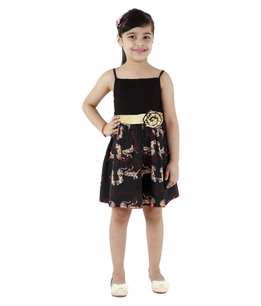 Kids Cave Crepe A-line For Girls ( Pack of 1 , Black ) Kids Cave Crepe A-line For Girls ( Pack of 1 , Black )