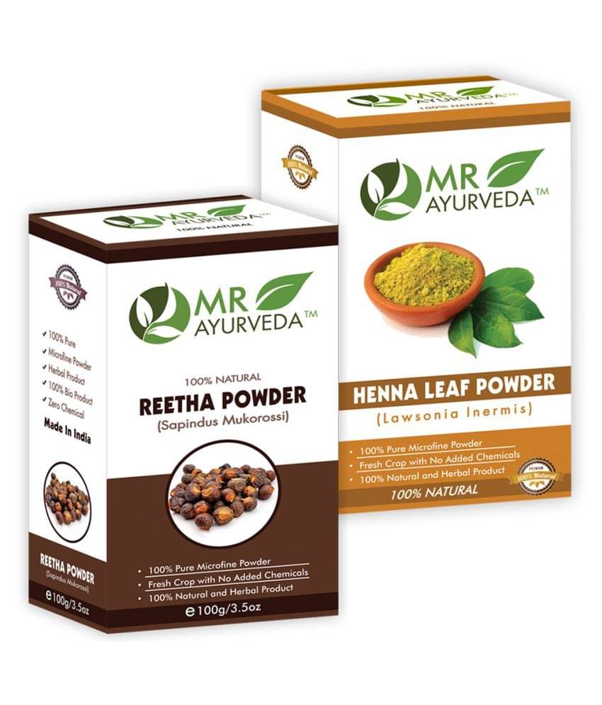 MR Ayurveda 100% Natural Reetha Powder and Henna Powder Hair Scalp Treatment 200 g Pack of 2 MR Ayurveda 100% Natural Reetha Powder and Henna Powder Hair Scalp Treatment 200 g Pack of 2