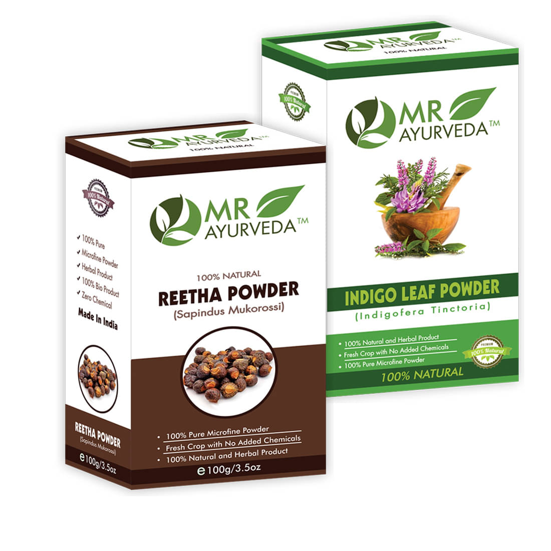     			MR Ayurveda 100% Pure Reetha Powder and Indigo Powder Hair Scalp Treatment 200 g Pack of 2