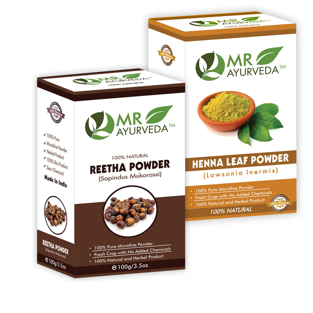     			MR Ayurveda 100% Pure Reetha Powder and Henna Powder Hair Scalp Treatment 200 g Pack of 2