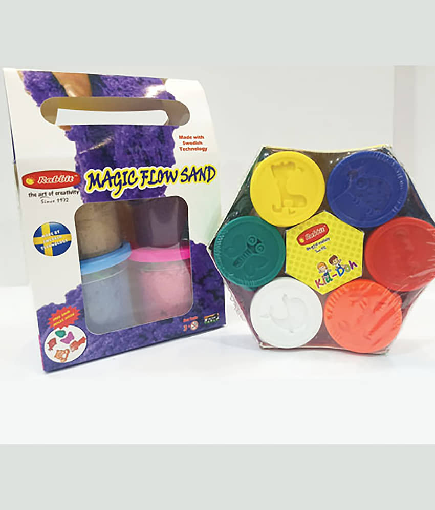 RABBIT'S Magic Flow Sand Gift Pack|+RABBIT Kid Doh Happy Pack|Play Doh Sand|Play Sand for Kids with 10+ Sand Toys|Play Sand for Children|Play Doh Set|Play Doh for Kids|Kinetic Sand With Moulds|Sand Clay with Shapes|Kids Playing Sand|Ideal age 3+| - Stationery | Buy online on ZillyBuy