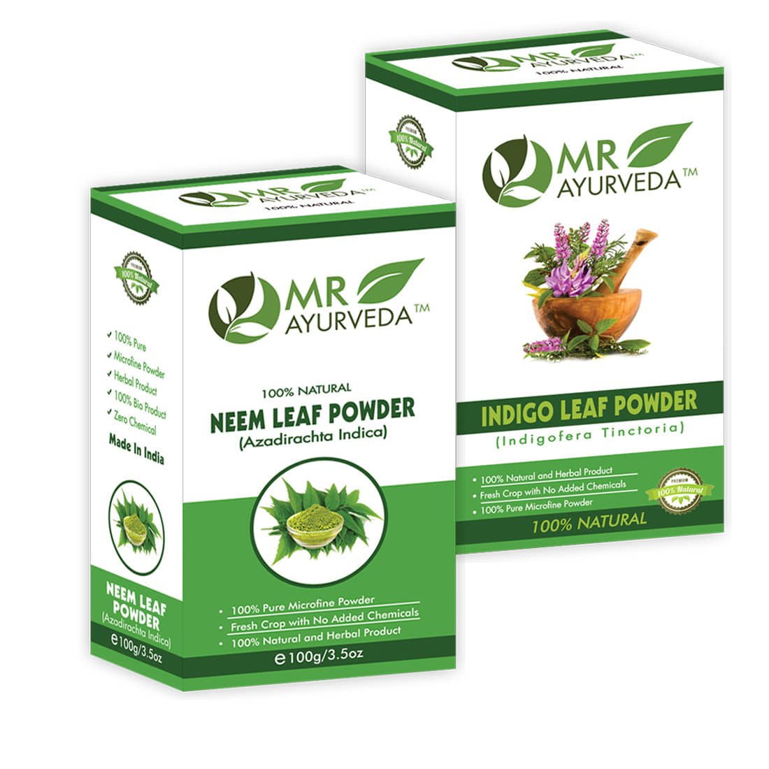 MR Ayurveda 100% Pure Neem Powder and Indigo Powder Hair Scalp Treatment 200 g Pack of 2