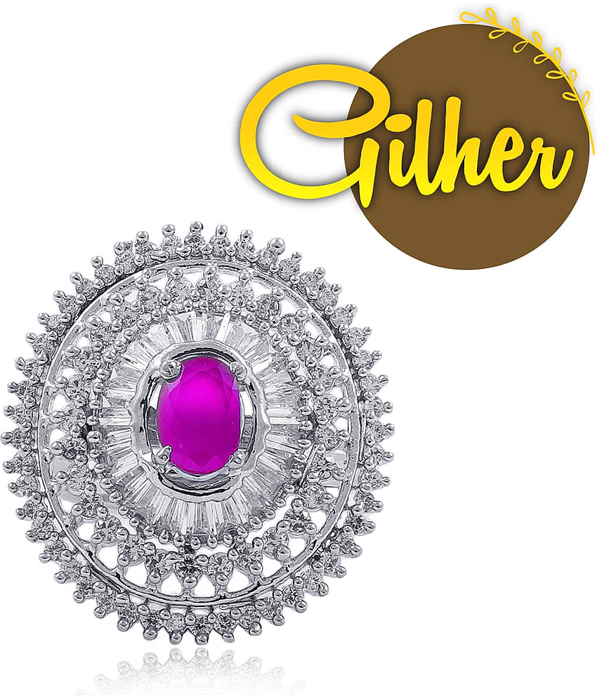 Gilher Fancy American Diamond Pink Ruby Stone Cocktail Ring With Adjustable Size For Women And Girls