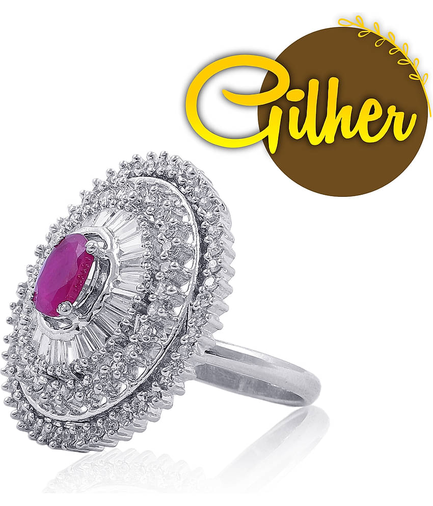 Gilher Fancy American Diamond Pink Ruby Stone Cocktail Ring With Adjustable Size For Women And Girls