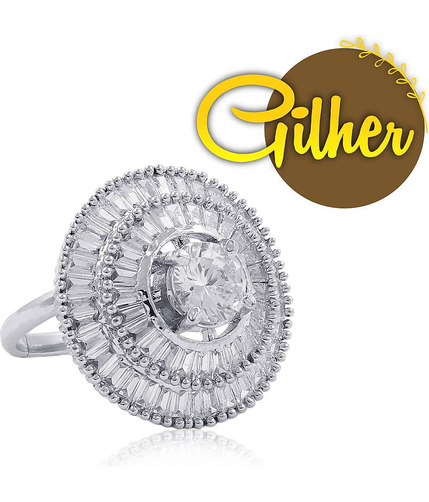 Gilher Fancy American Diamond Stone Cocktail Ring With Adjustable Size For Women And Girls