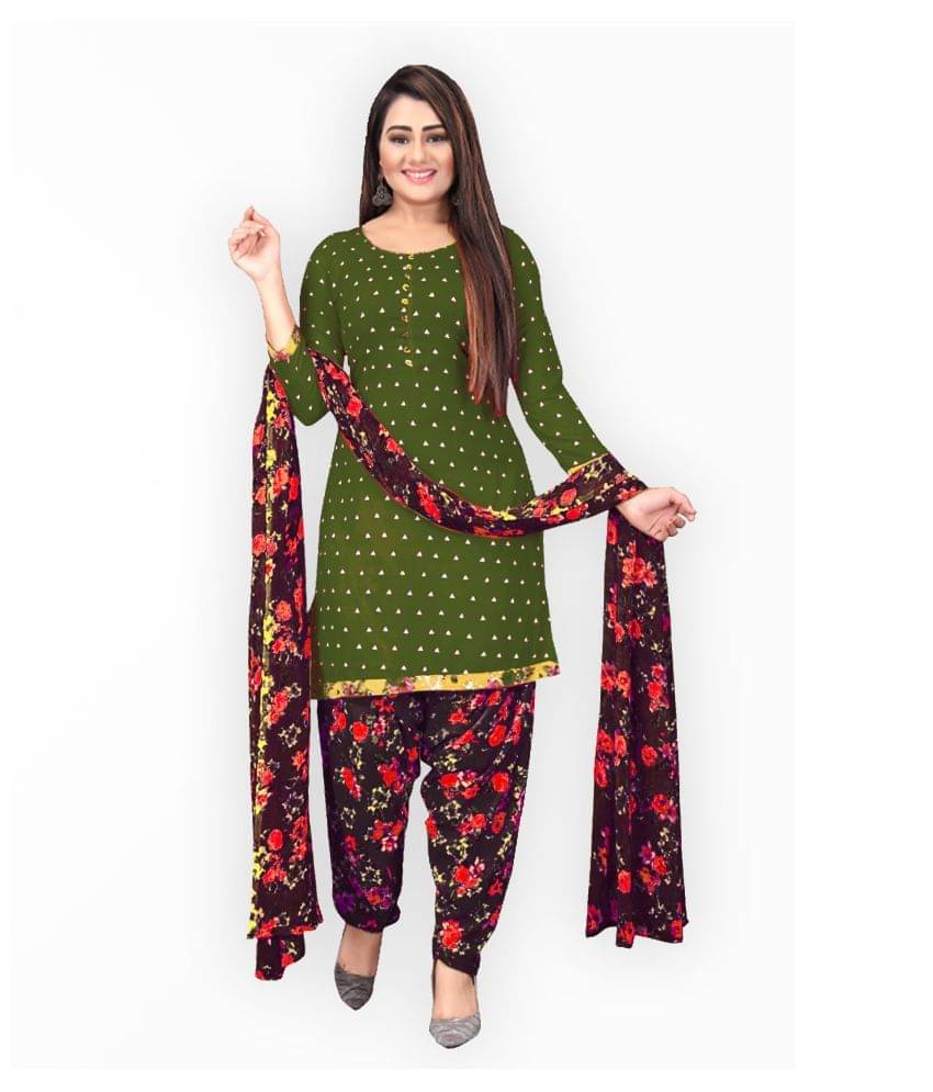 Jevi Prints Green Crepe Unstitched Dress Material - Single Jevi Prints Green Crepe Unstitched Dress Material - Single