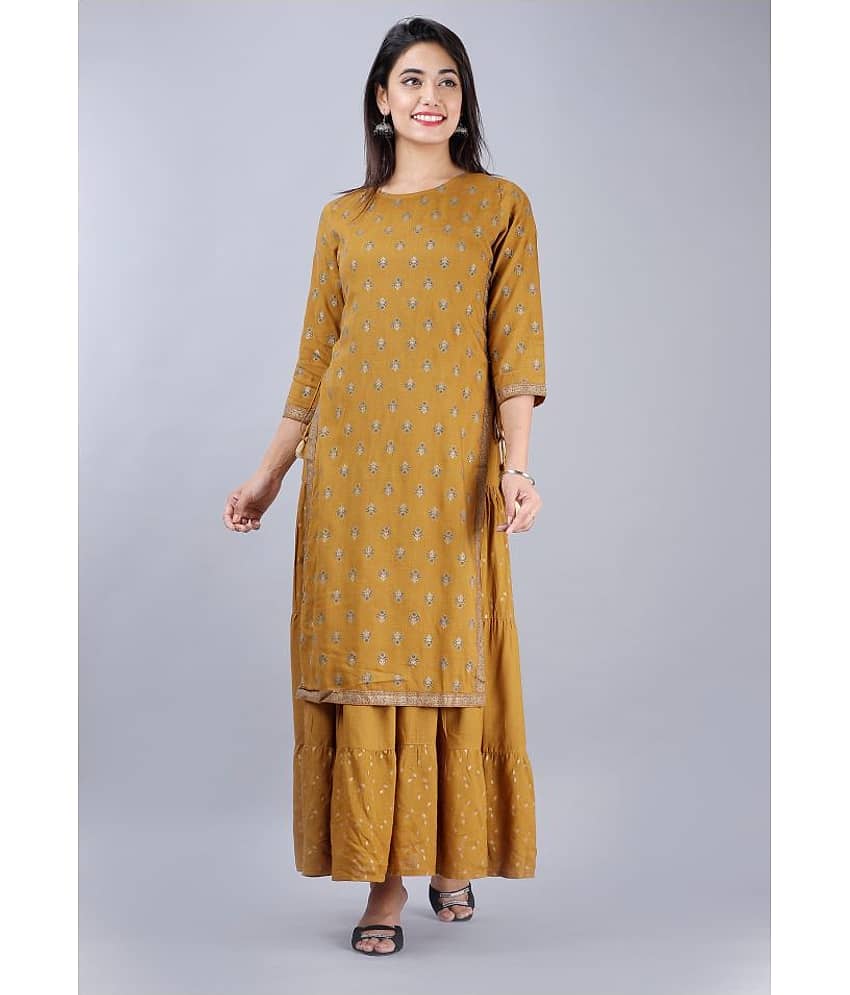 MAUKA Brown Rayon Ethnic Gown - Single - Unstitched Fabrics | Buy online on ZillyBuy