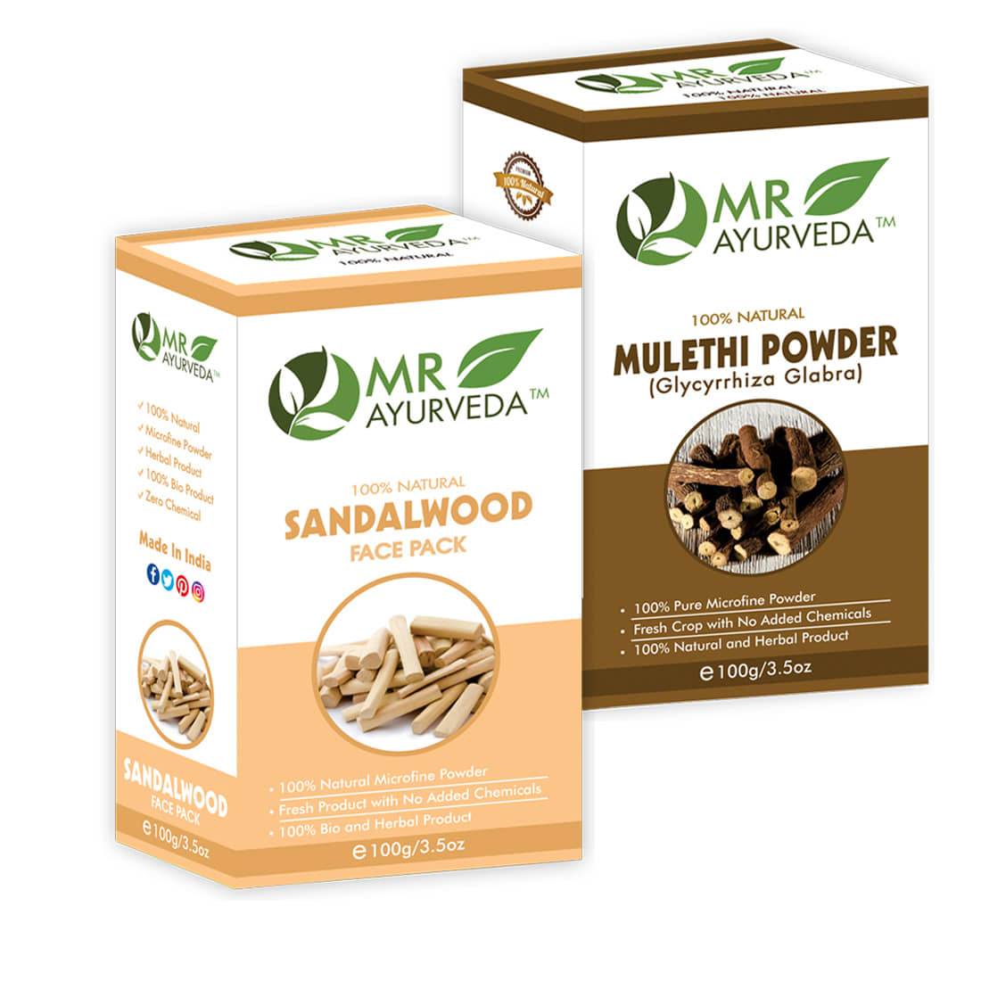 MR Ayurveda Natural Sandalwood Powder & Mulethi Powder Face Pack Masks 200 gm Pack of 2