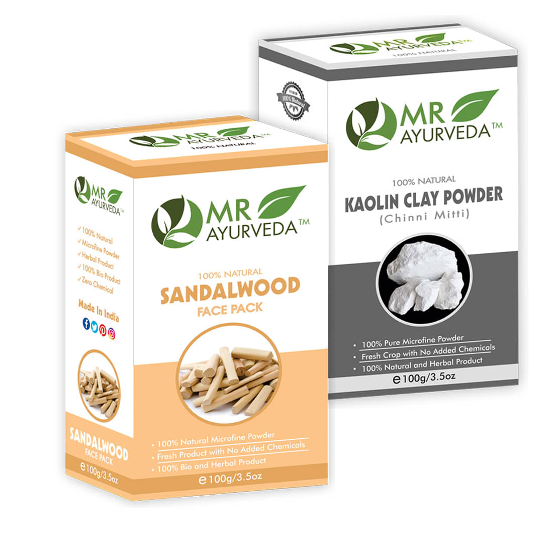 MR Ayurveda Organic Sandalwood Powder and Kaolin Powder Face Pack Masks 200 gm Pack of 2 MR Ayurveda Organic Sandalwood Powder and Kaolin Powder Face Pack Masks 200 gm Pack of 2