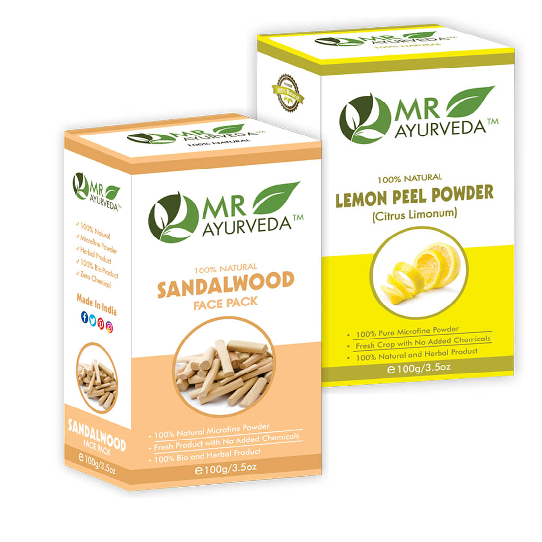 MR Ayurveda Sandalwood Powder and Lemon Peel Powder Face Pack Masks 200 gm Pack of 2     			MR Ayurveda Sandalwood Powder and Lemon Peel Powder Face Pack Masks 200 gm Pack of 2