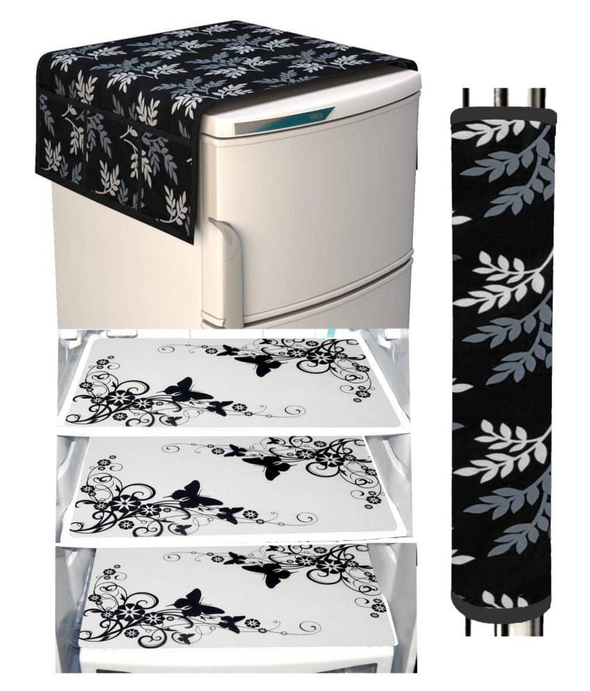     			Shaphio - Black Polyester Fridge  Top Cover (Pack of 5)