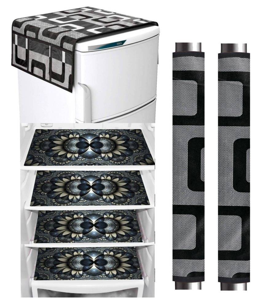     			Shaphio Set Of 7 Polyester Black Fridge Top Cover, Fridge Cover