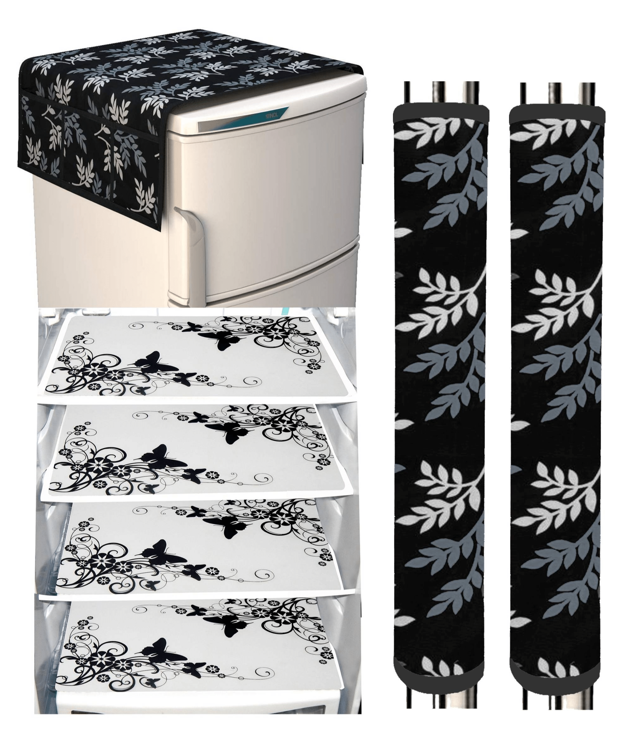     			Shaphio Set Of 7 Polyester Black Fridge Top Cover, Fridge Cover