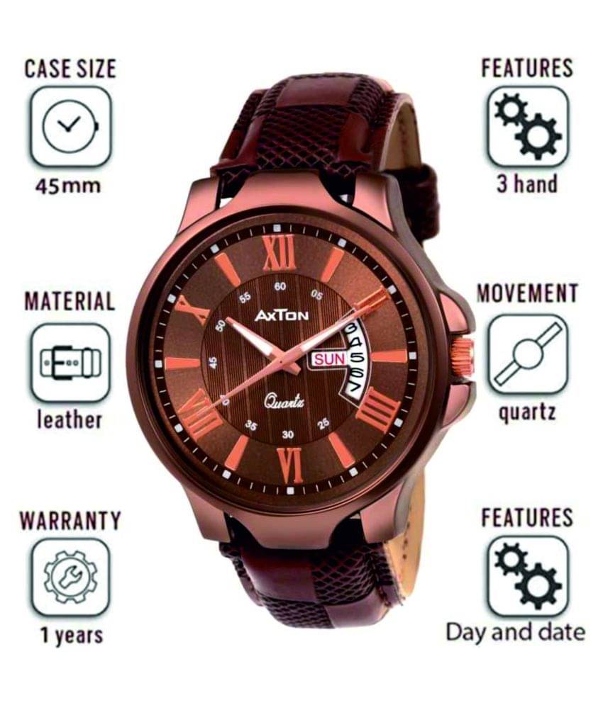     			Axton AXT003BrownDial DD Leather Analog Men's Watch
