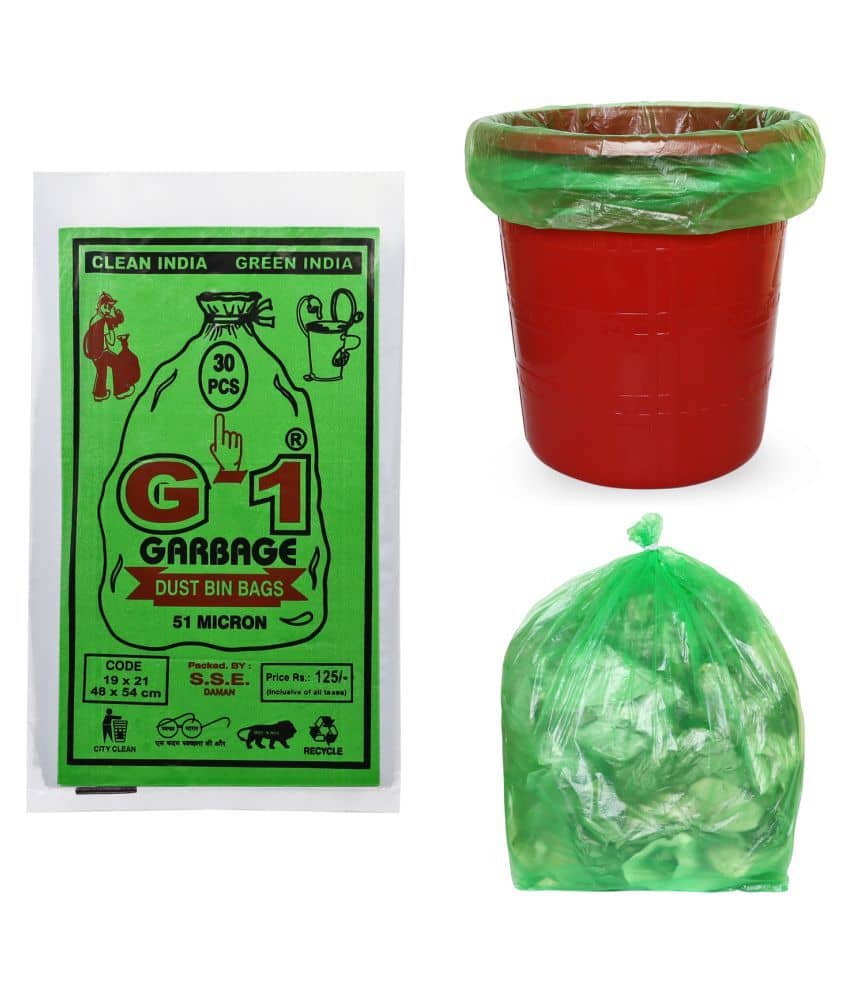 G-1 - 3 Packs Medium Disposable Garbage Bags for Wet Waste, Green Color (90 pcs)