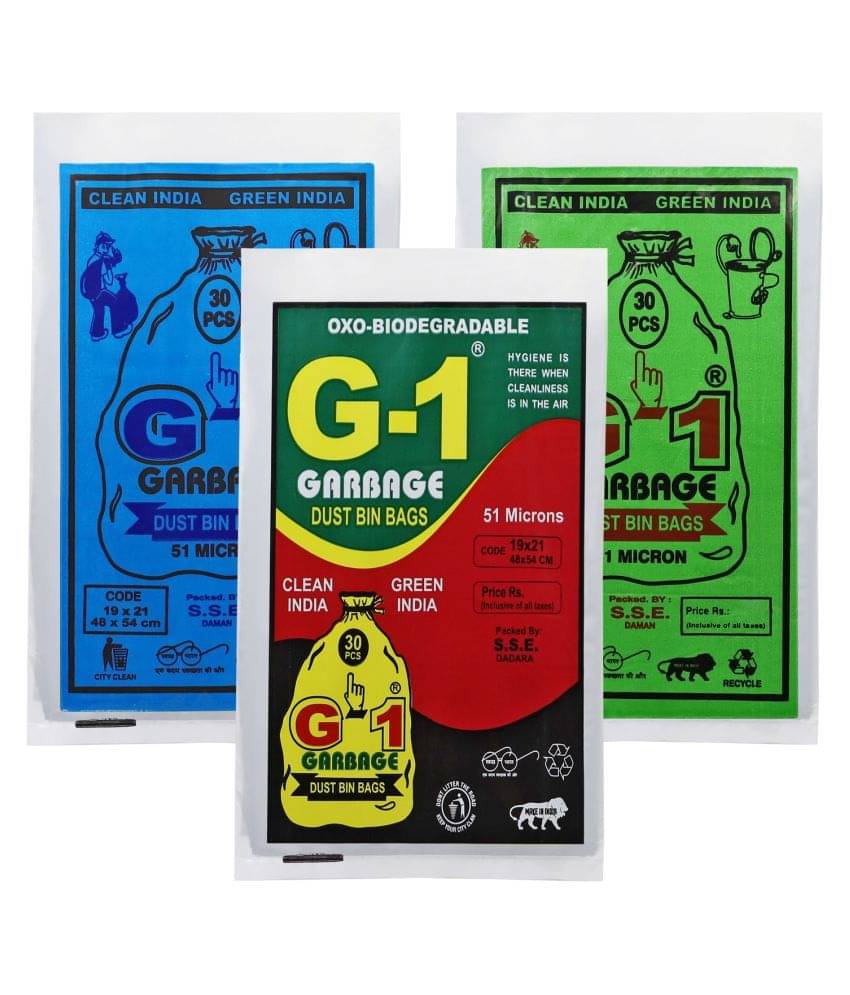 G 1 Oxo-Biodegradable Garbage Bags, Medium (19 x 21 inches) - 30 bags/pack , Pack of 6 G 1 Oxo-Biodegradable Garbage Bags, Medium (19 x 21 inches) - 30 bags/pack , Pack of 6