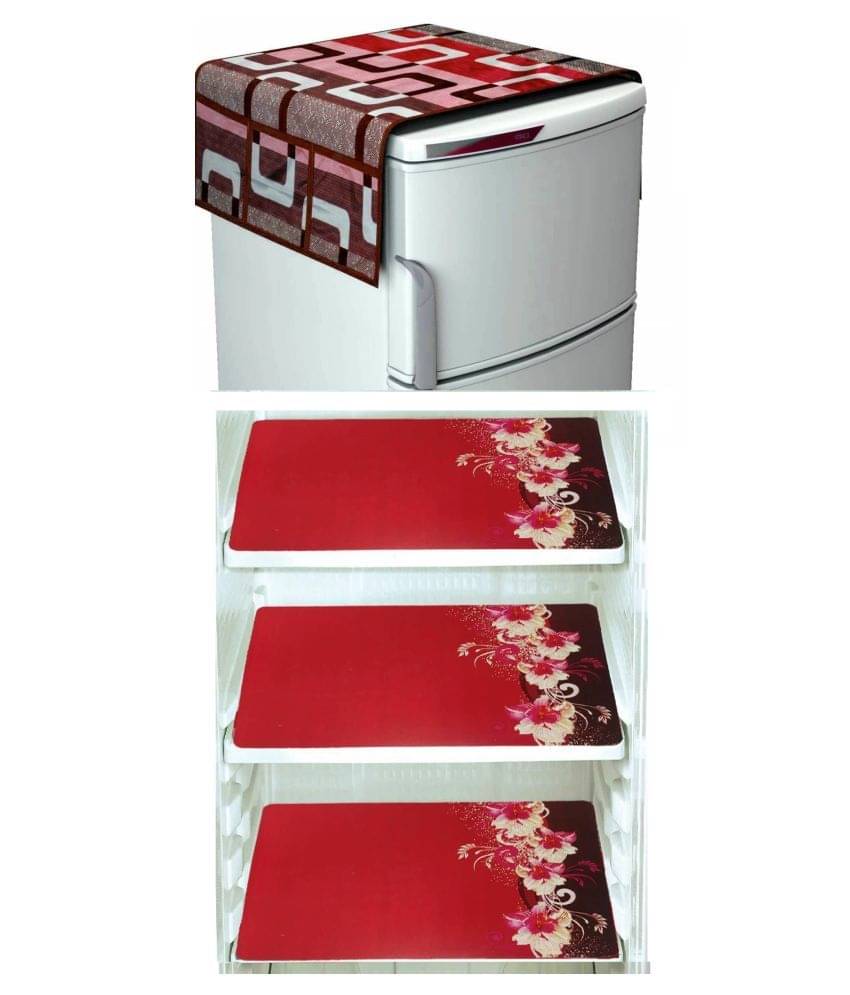Shaphio Set of 4 Polyester Red Fridge Top Cover Shaphio Set of 4 Polyester Red Fridge Top Cover