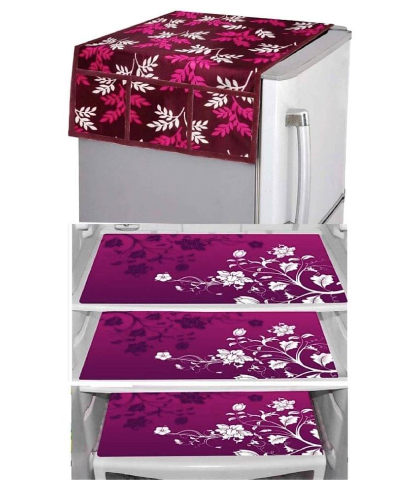     			Shaphio Pink Polyester Fridge Top Cover, Fridge Cover (Pack Of 4)