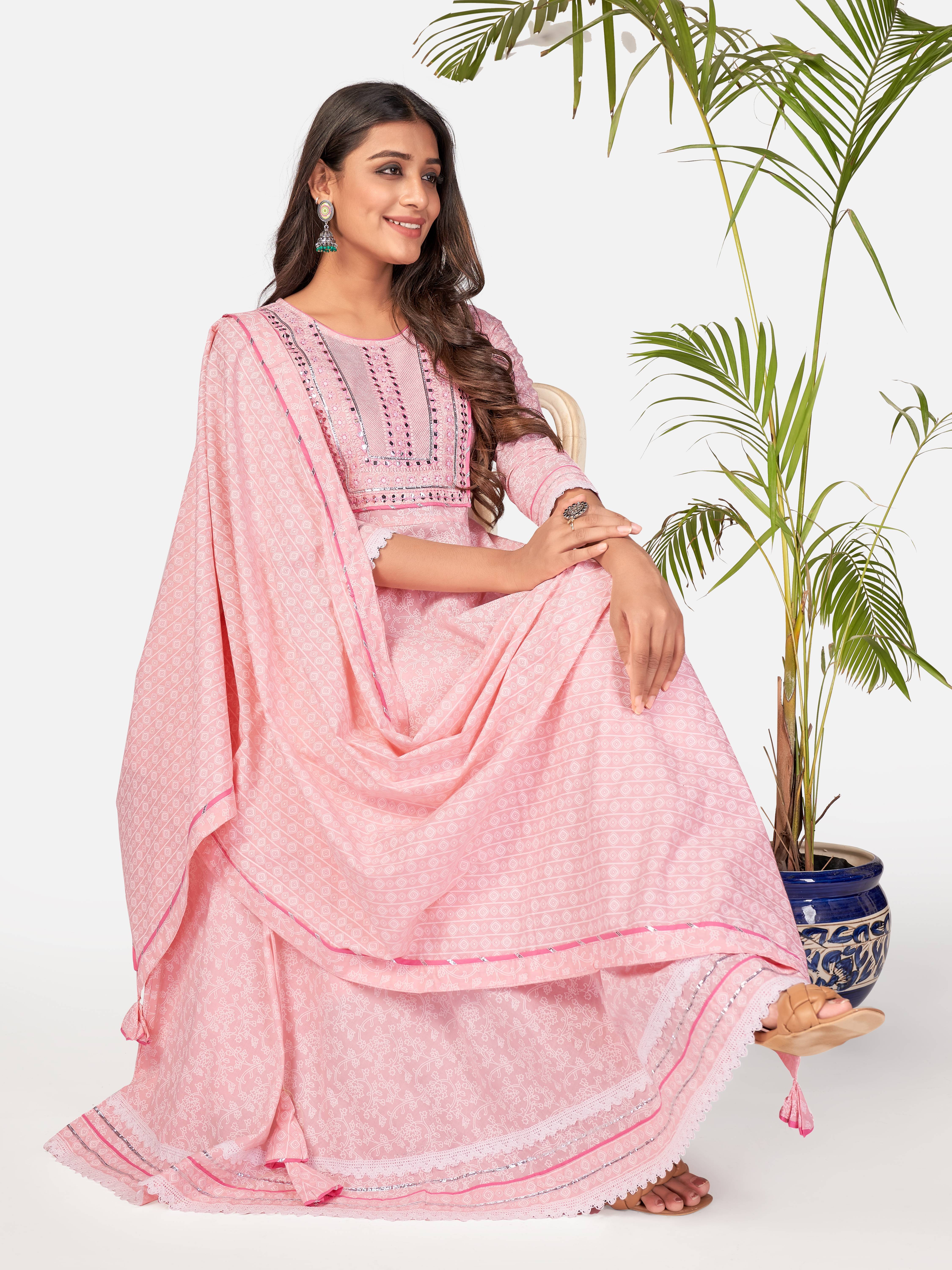 Vbuyz - Peach Anarkali Cotton Women's Stitched Salwar Suit ( Pack of 1 ) Vbuyz - Peach Anarkali Cotton Women's Stitched Salwar Suit ( Pack of 1 )