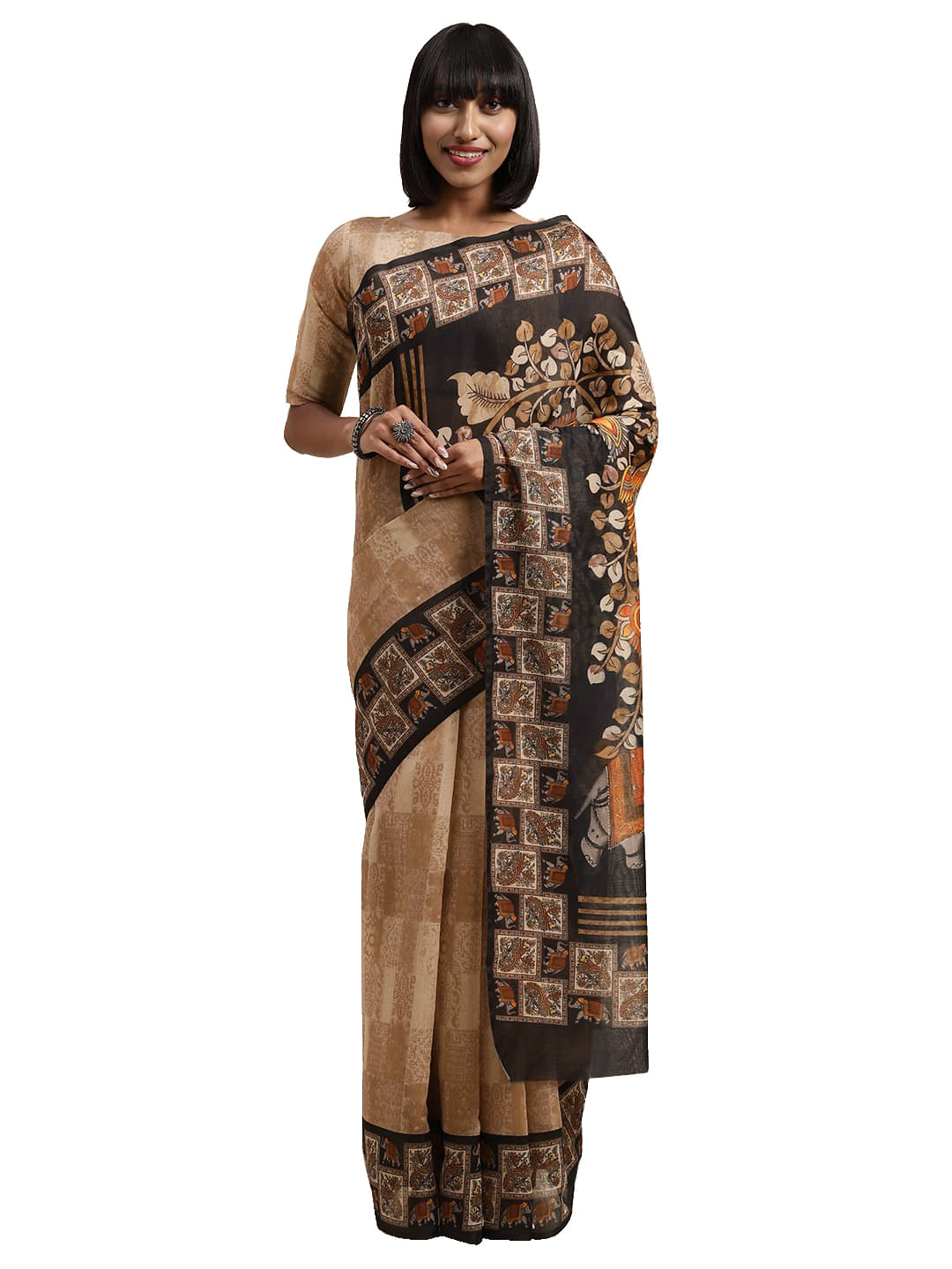     			Aarrah Silk Blends Saree With Unstitched Blouse Piece ( Beige )
