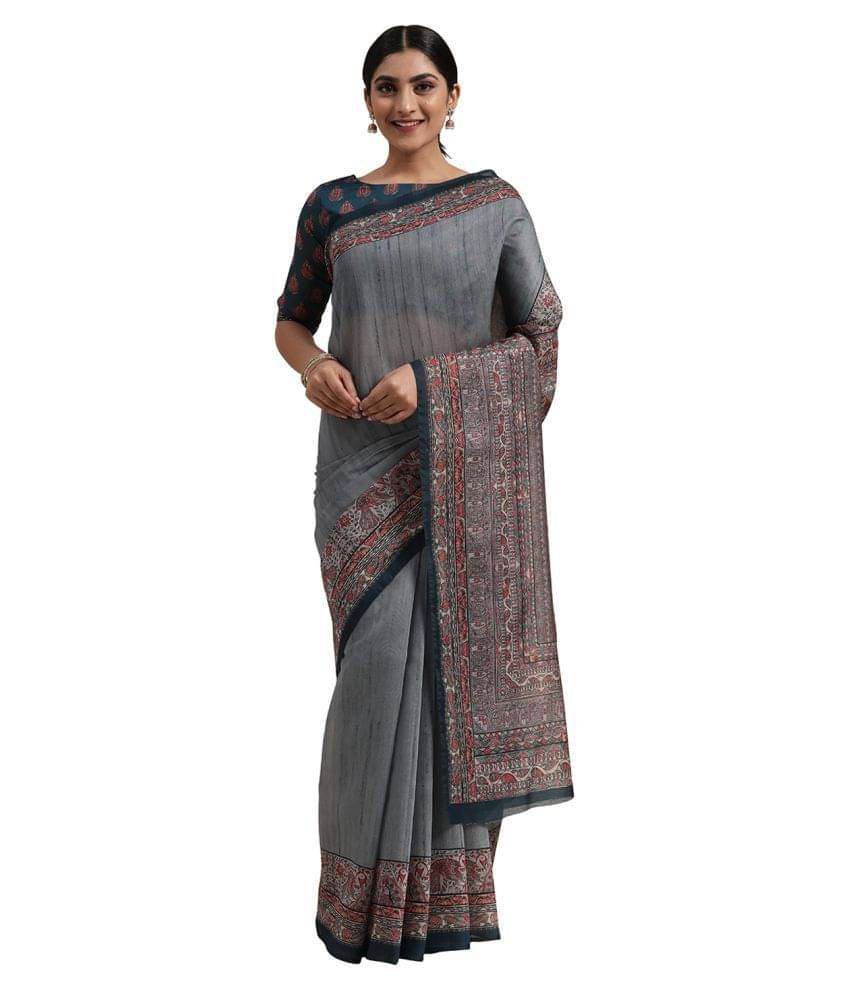Aarrah Silk Blends Saree With Unstitched Blouse Piece ( Grey ) Aarrah Silk Blends Saree With Unstitched Blouse Piece ( Grey )