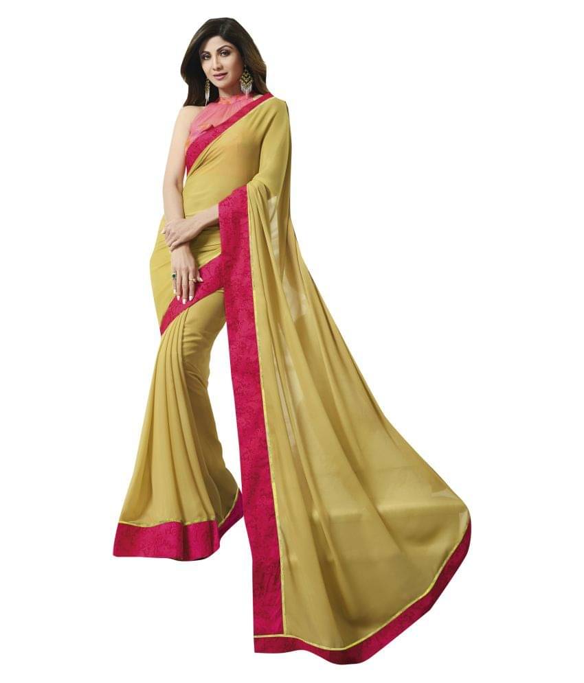     			Aarrah Chiffon Saree With Unstitched Blouse Piece ( Yellow )
