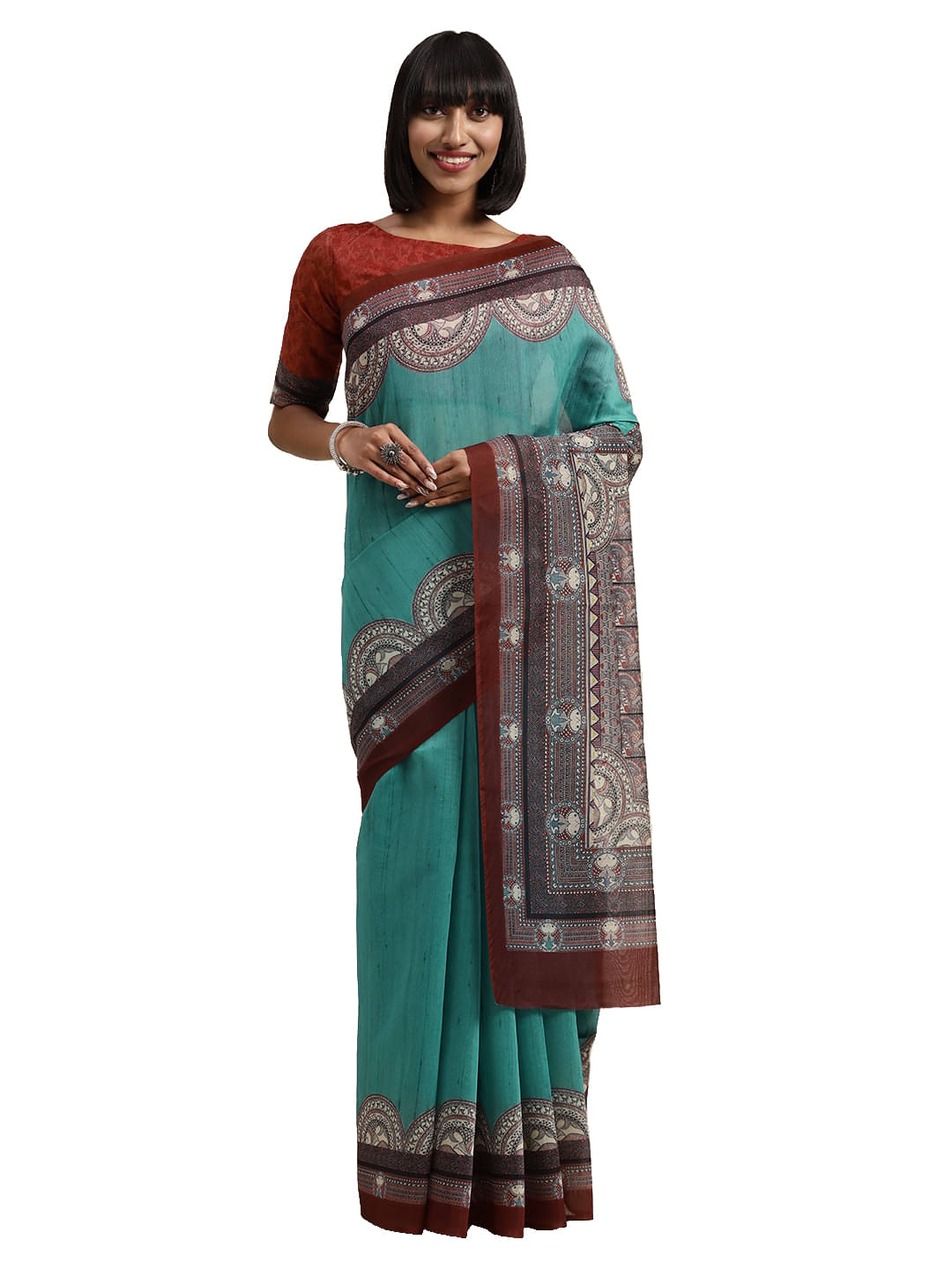     			Shaily Retails Silk Blend Embellished Saree With Unstitched Blouse Piece ( Blue )