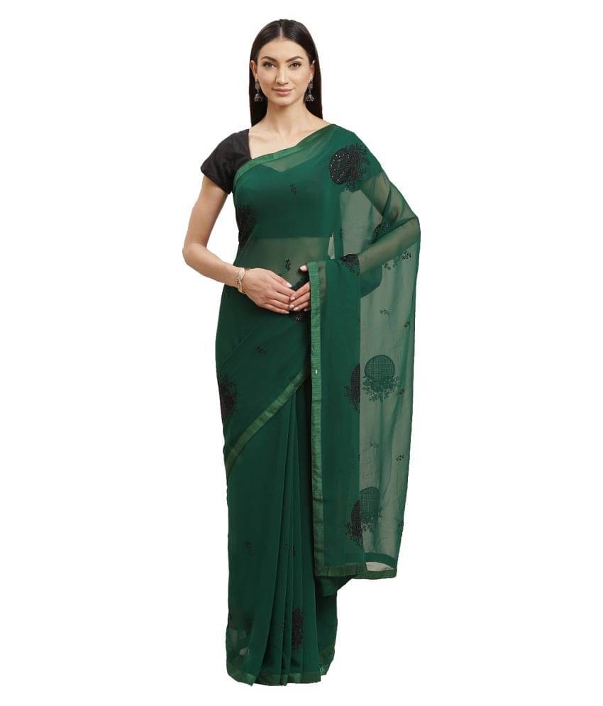 Shaily Retails Georgette Embellished Saree With Unstitched Blouse Piece ( Green ) Shaily Retails Georgette Embellished Saree With Unstitched Blouse Piece ( Green )