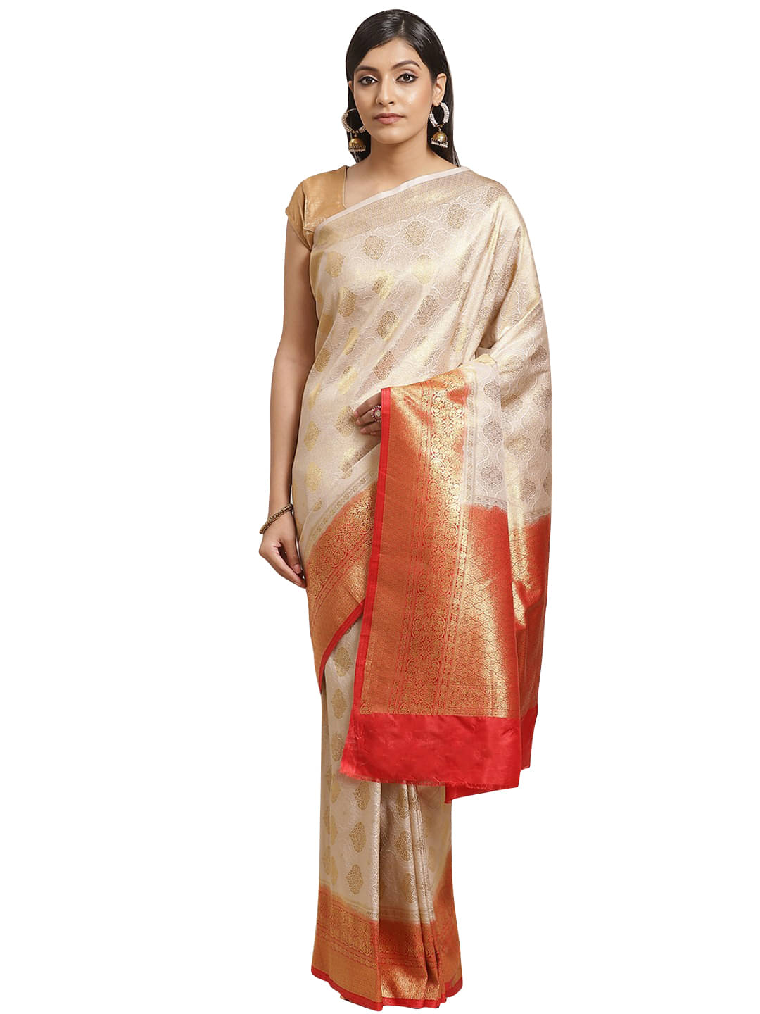    			Shaily Retails Silk Blend Embellished Saree With Unstitched Blouse Piece ( Red )