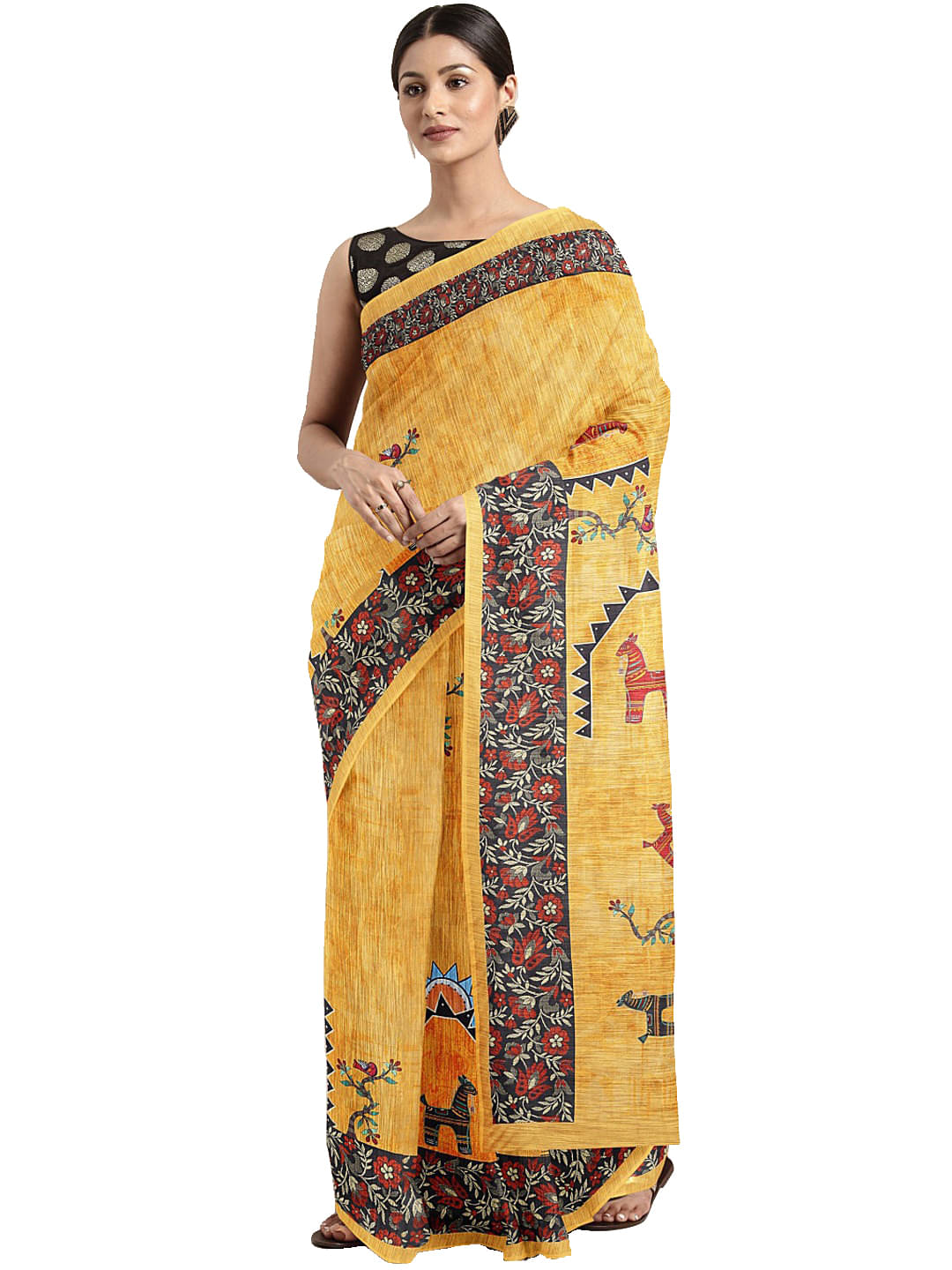 Shaily Retails Silk Blend Embellished Saree With Unstitched Blouse Piece ( Yellow )     			Shaily Retails Silk Blend Embellished Saree With Unstitched Blouse Piece ( Yellow )