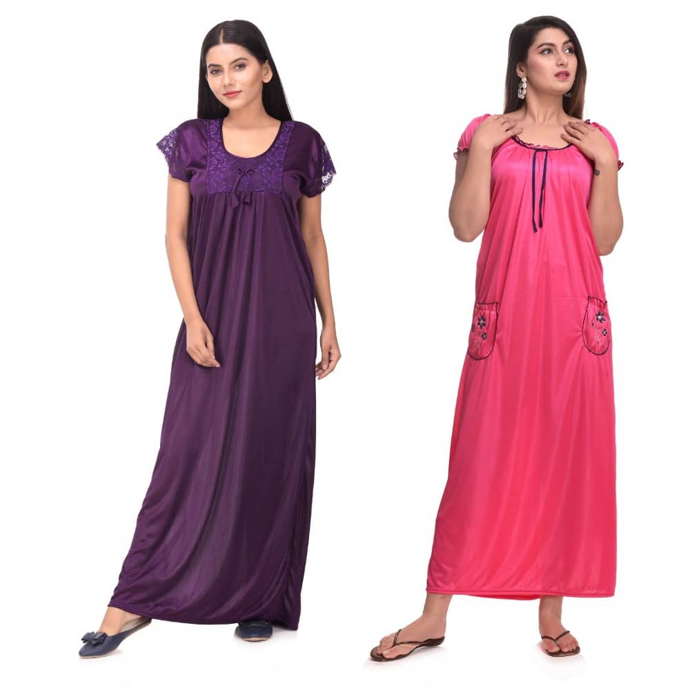 Apratim Satin Nighty & Night Gowns - Multi Color Pack of 2 - Nightwear & Loungewear | Buy online on ZillyBuy