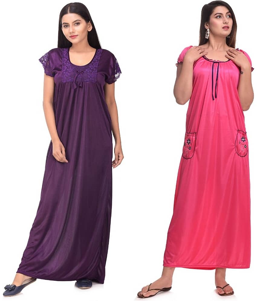 Apratim Satin Nighty & Night Gowns - Multi Color Pack of 2 - Nightwear & Loungewear | Buy online on ZillyBuy